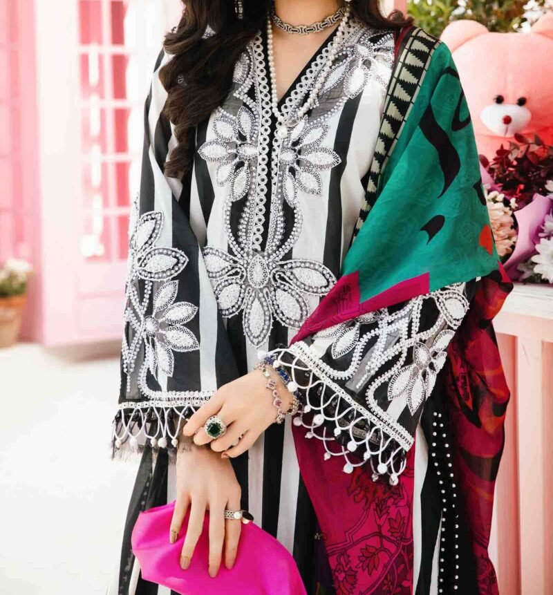 Maria B 3 Piece Unstitched Embroidered Lawn Suit - Image 5