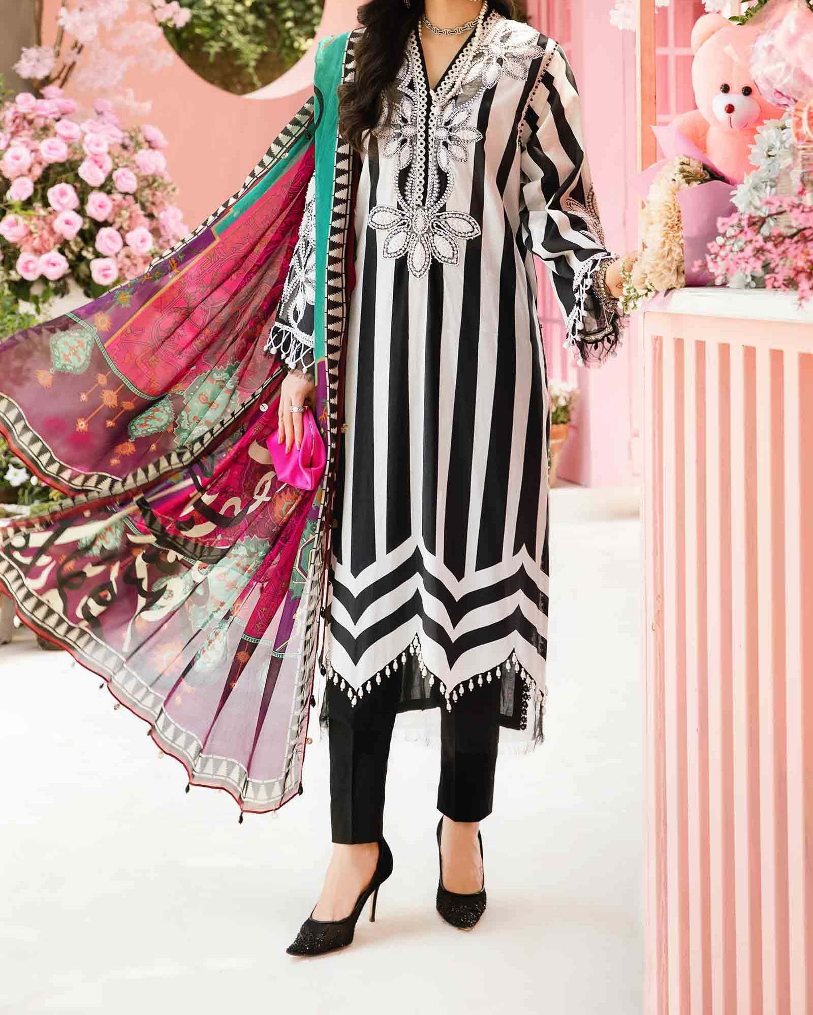 Maria B 3 Piece Unstitched Embroidered Lawn Suit