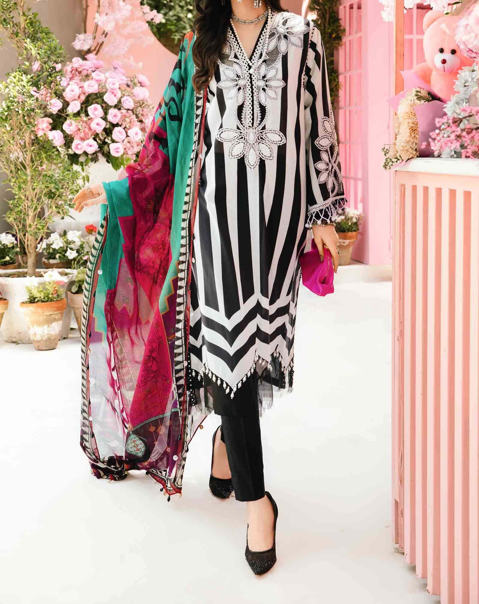 Maria B 3 Piece Unstitched Embroidered Lawn Suit - Image 6