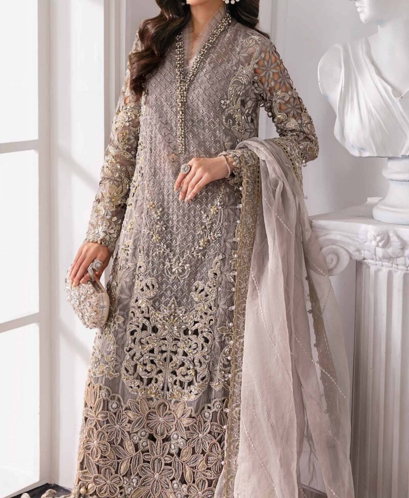 Maria B 3 Piece Unstitched Embroidered Organza Suit  BD-3006 - Image 3