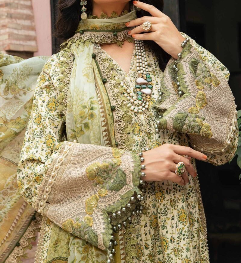 Maria.B Unstitched Heavy Embroidered Lawn Dress With Embroidered Khaddi Dupatta 3PC - Image 3