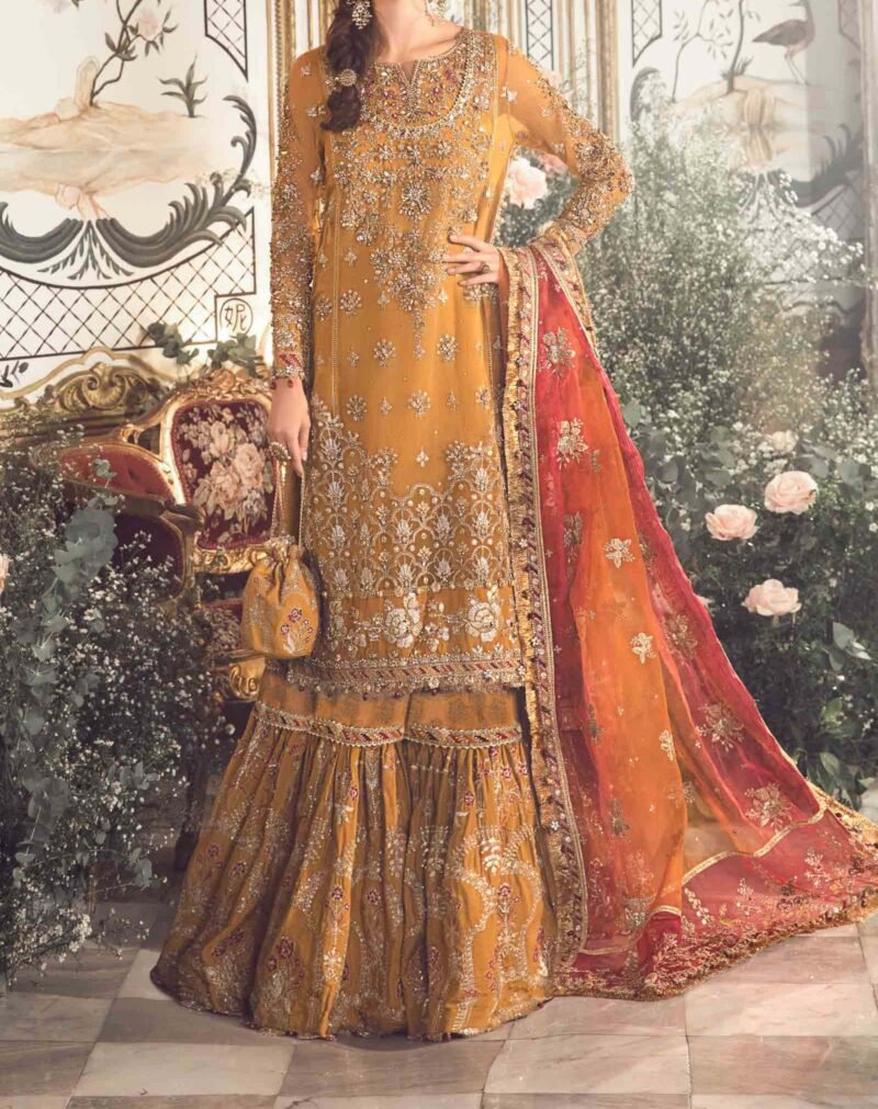 Maria B Unstitched Mbroidered Mustard Fancy Dress BD-2707