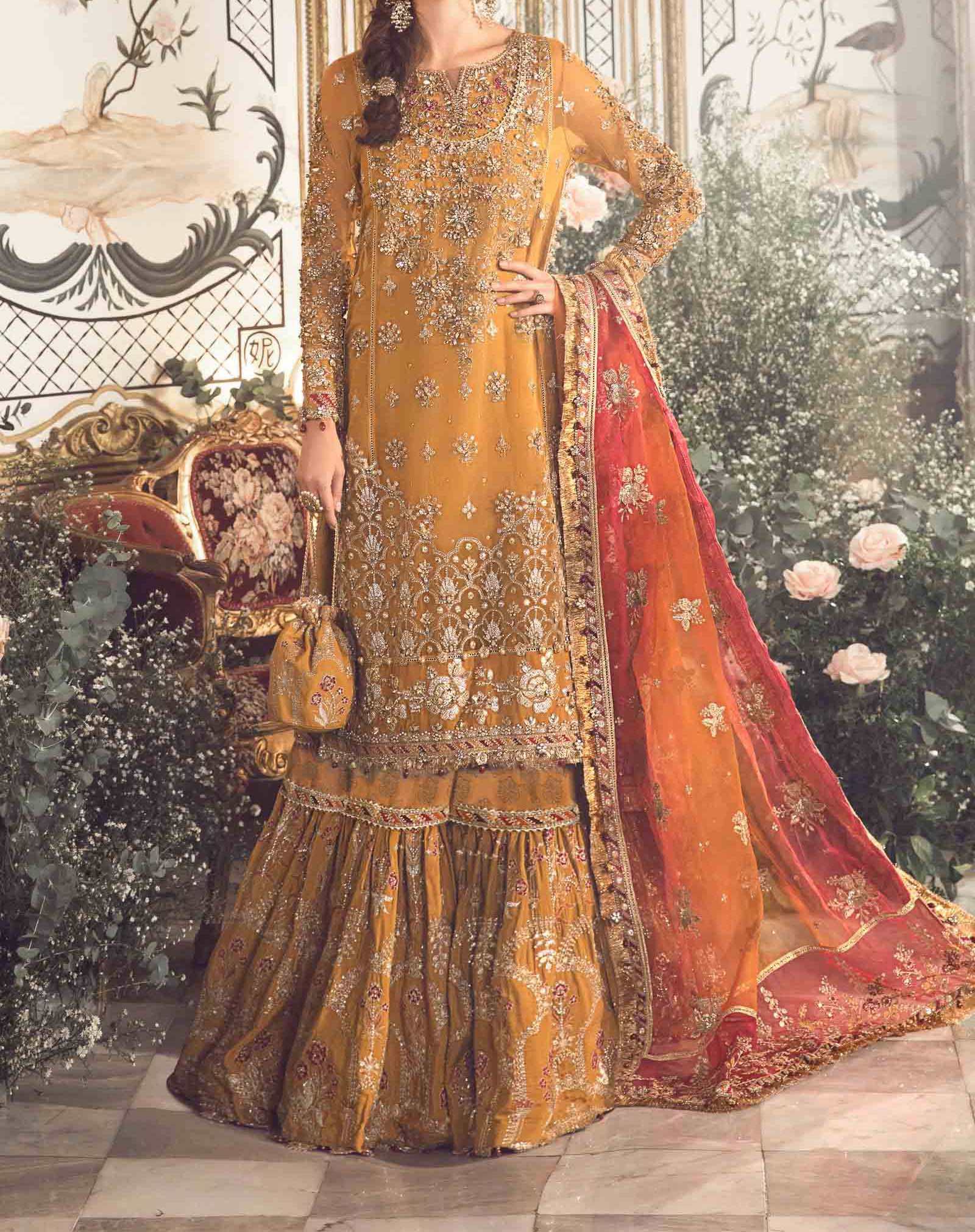 Maria B Unstitched Mbroidered Mustard Fancy Dress BD-2707