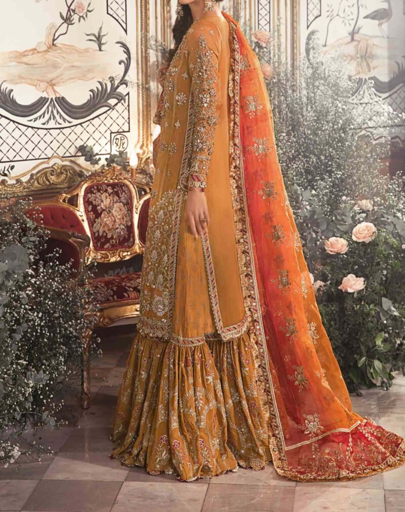Maria B Unstitched Mbroidered Mustard Fancy Dress BD-2707 - Image 5