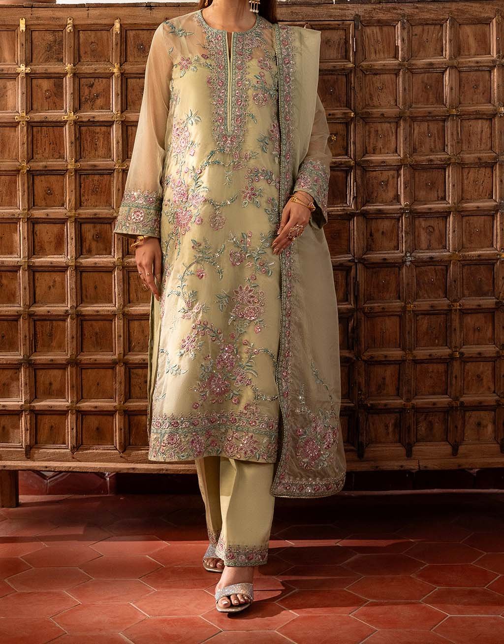 Sheenora Luxury Organza 3-Piece Suit with Heavy Embroidery & Adda Work Unstitched - SN84255