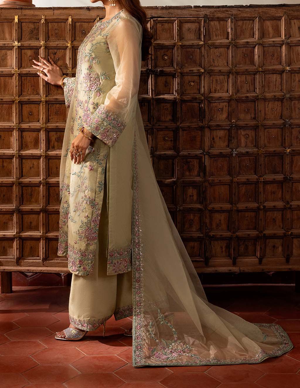 Sheenora Luxury Organza 3-Piece Suit with Heavy Embroidery & Adda Work Unstitched - SN84255 - Image 3