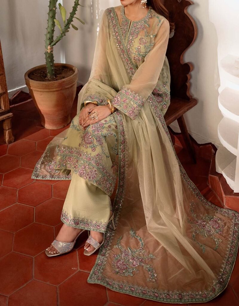 Sheenora Luxury Organza 3-Piece Suit with Heavy Embroidery & Adda Work Unstitched - SN84255 - Image 6