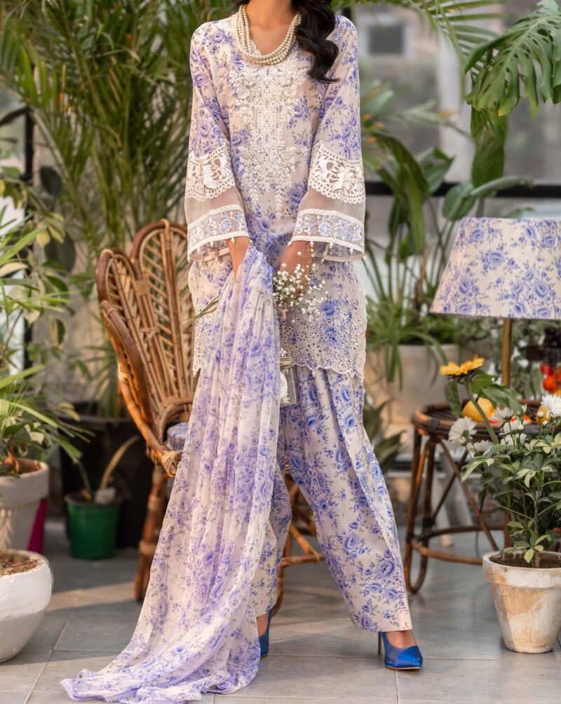 MARIA B -3 Piece Unstitched Embroidered Lawn Suit - Image 4
