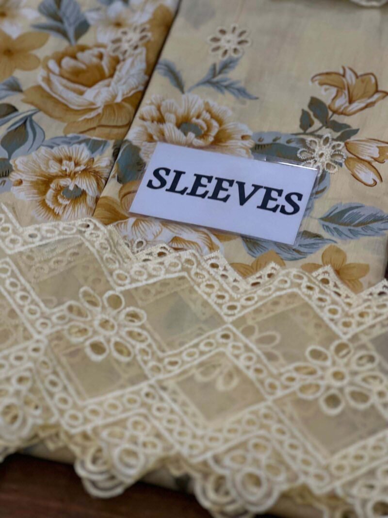 Iznik Embroidered Lawn 3 Piece Unstitched Suit YELLOW-IL-DL-09 - Image 3