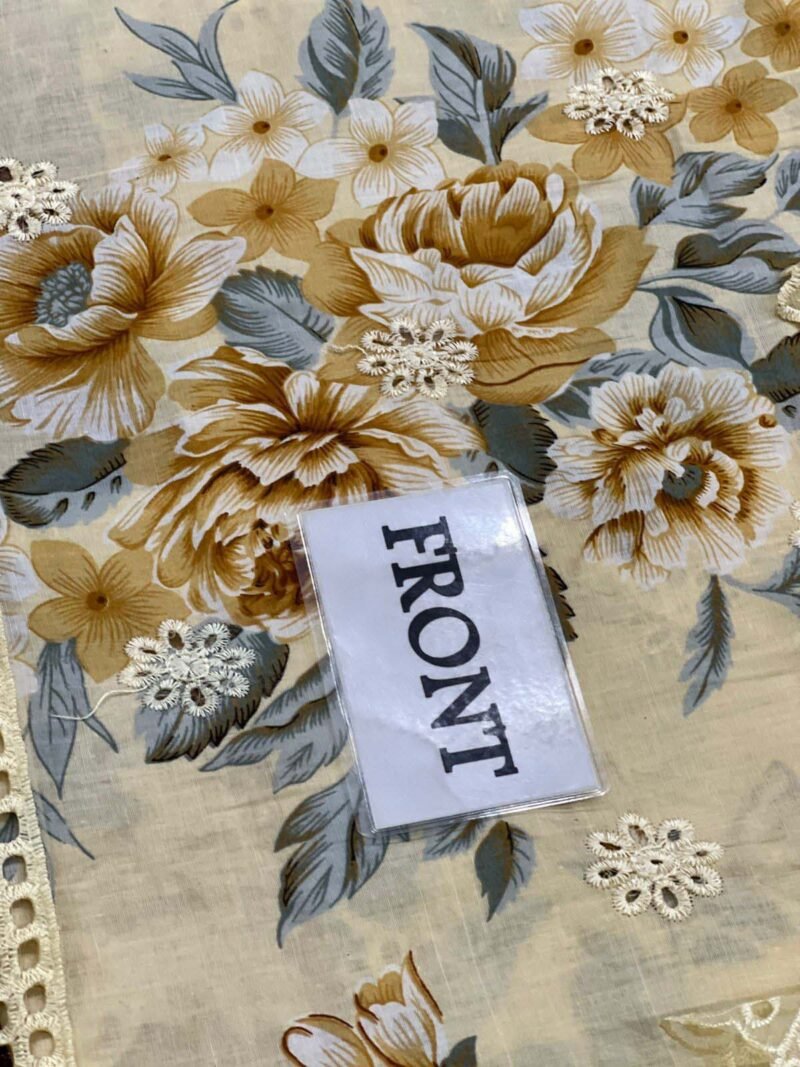 Iznik Embroidered Lawn 3 Piece Unstitched Suit YELLOW-IL-DL-09 - Image 5