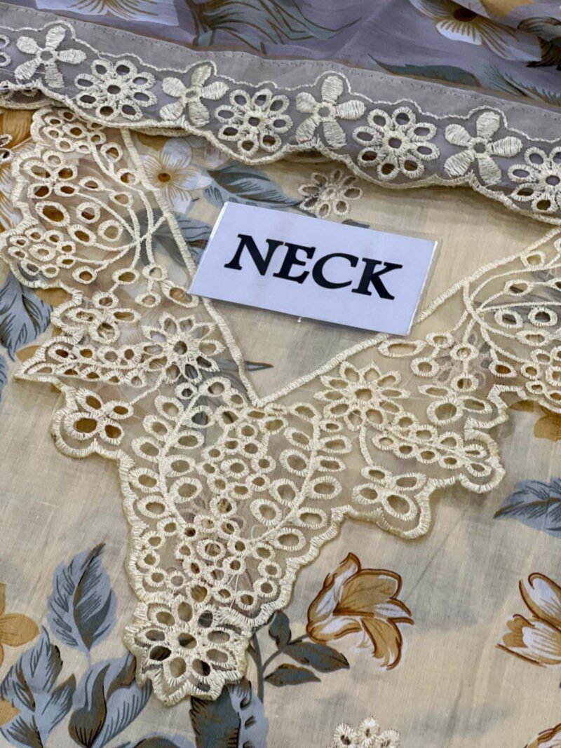 Iznik Embroidered Lawn 3 Piece Unstitched Suit YELLOW-IL-DL-09 - Image 6