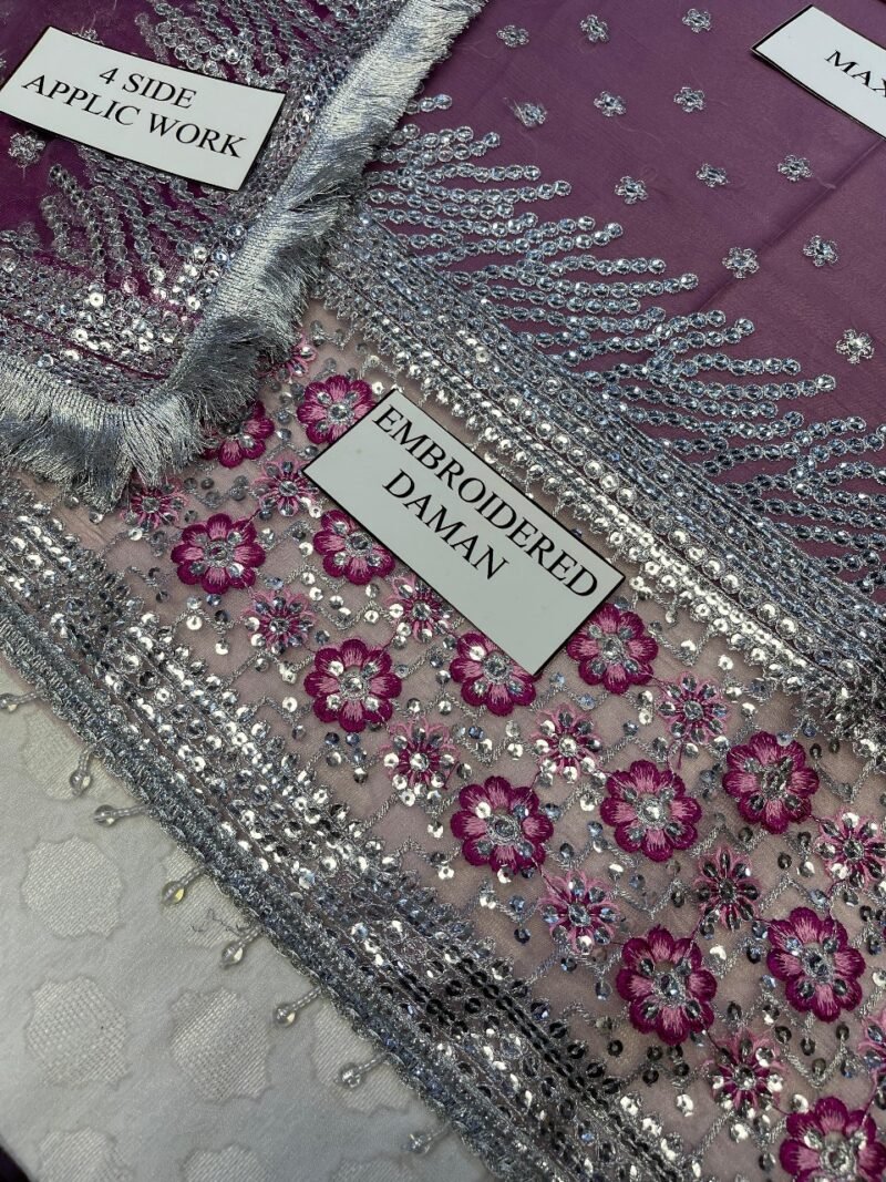 Jazmin 3-Pcs Elegant Luxe Edition Embroidered Chiffon Maxi with Net Dupatta -JZ354 - Image 4