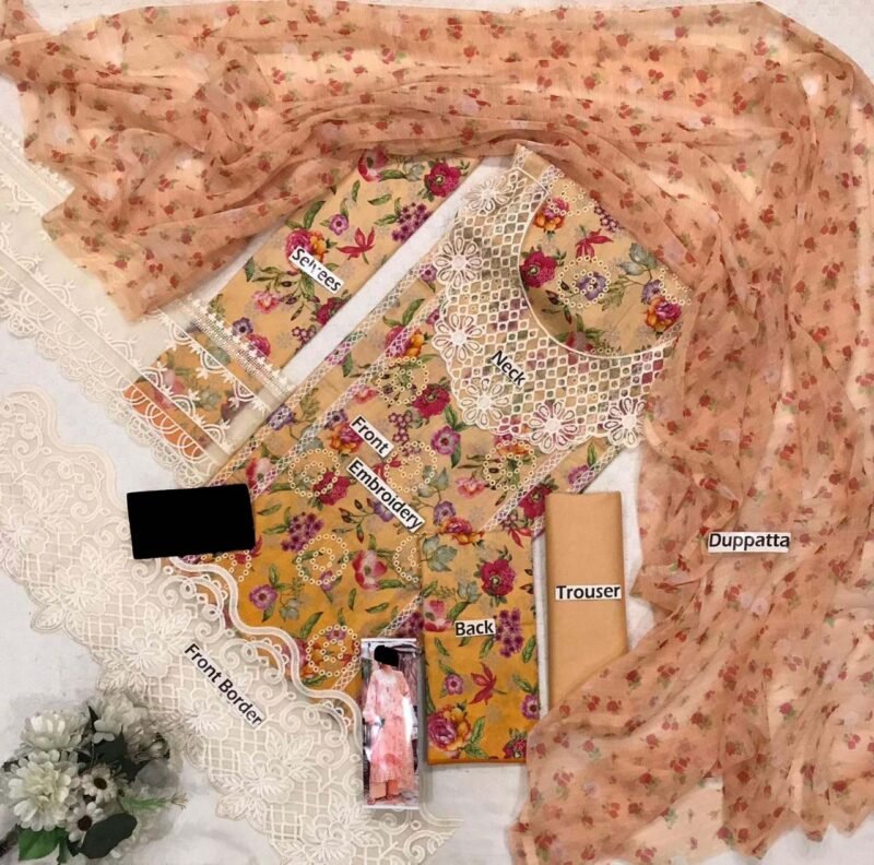 RajBari Printkari Embroidered Lawn Suit Unstitched 3 Piece - Image 11