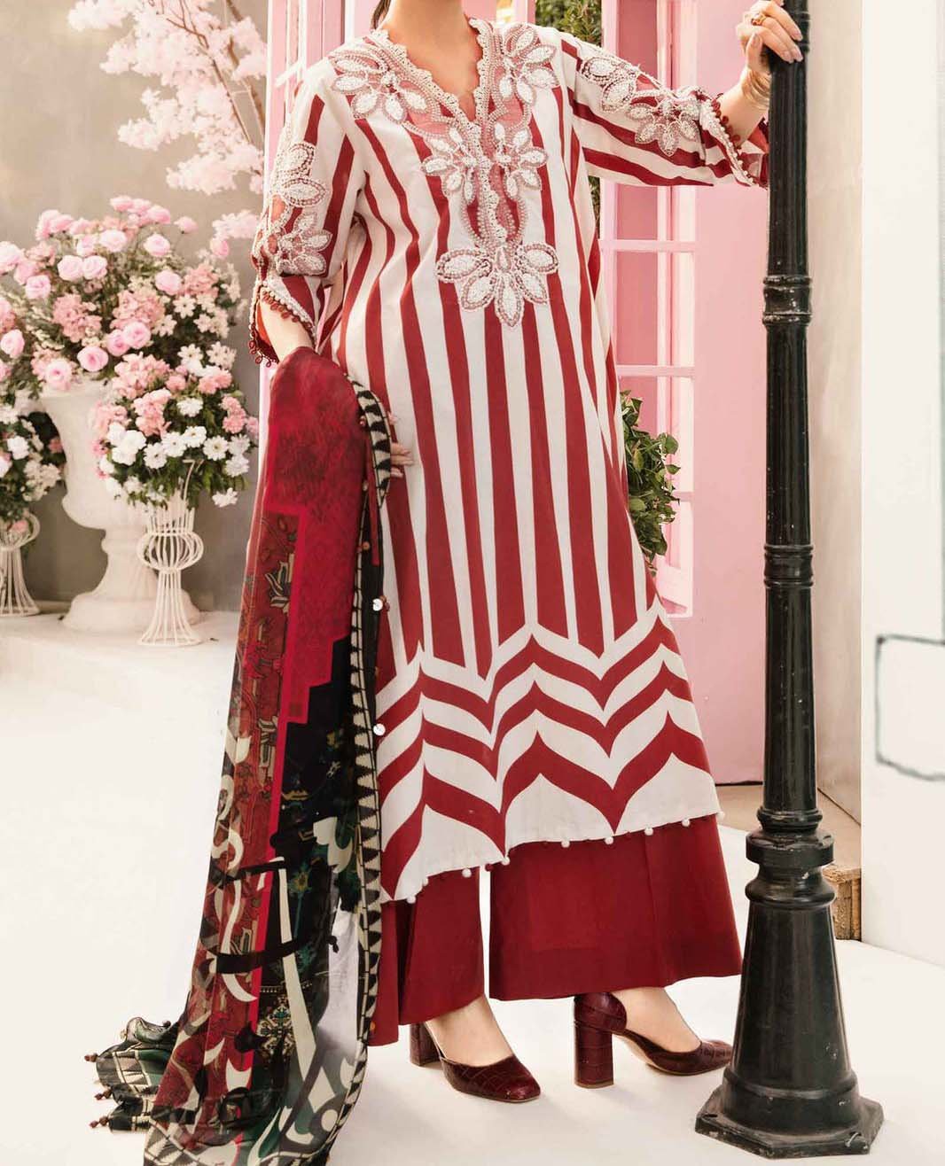 Maria B 3 Piece Unstitched Embroidered Lawn Suit - Image 5