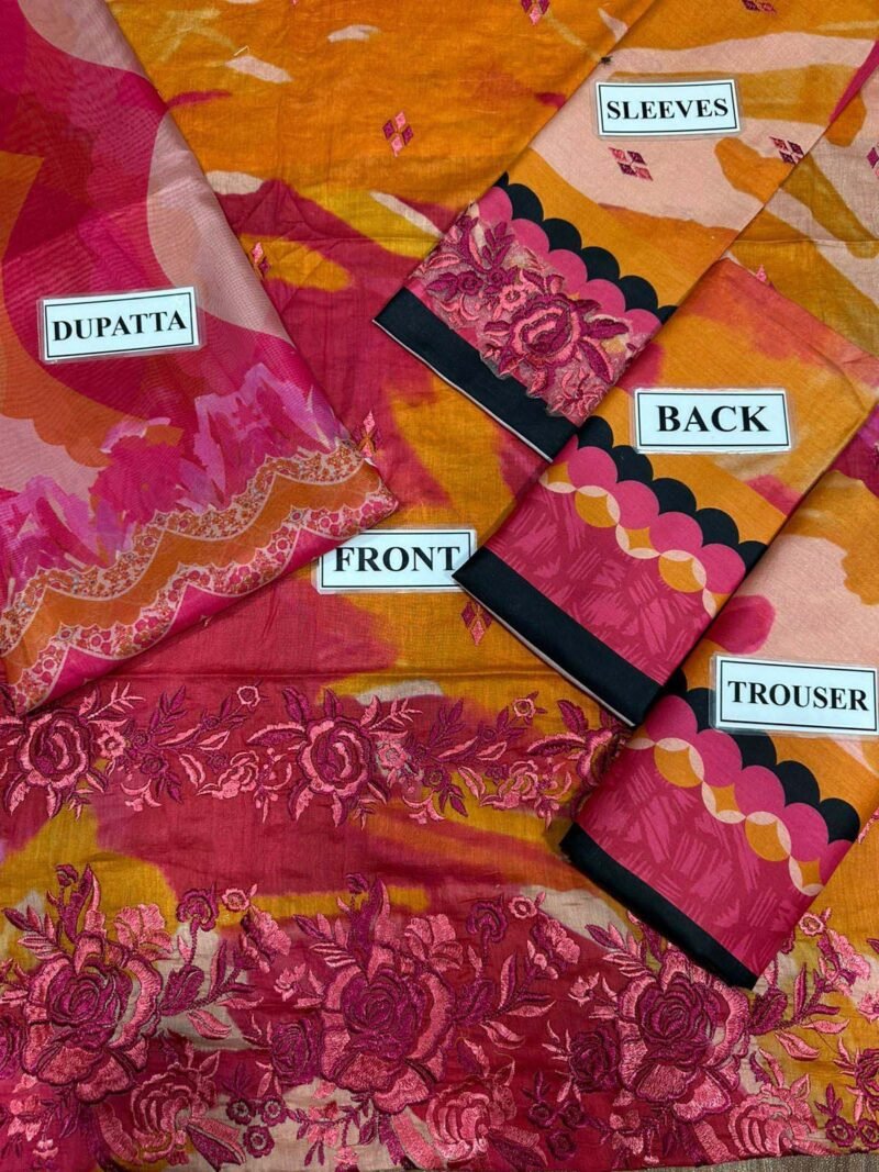 Sapphire Embroidery Luxury Lawn Silk Duppatta 3 piece Unstitched - Image 7