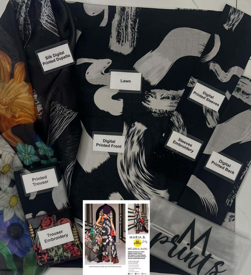 Maria B 3 Piece Unstitched Printed Suit - Image 5