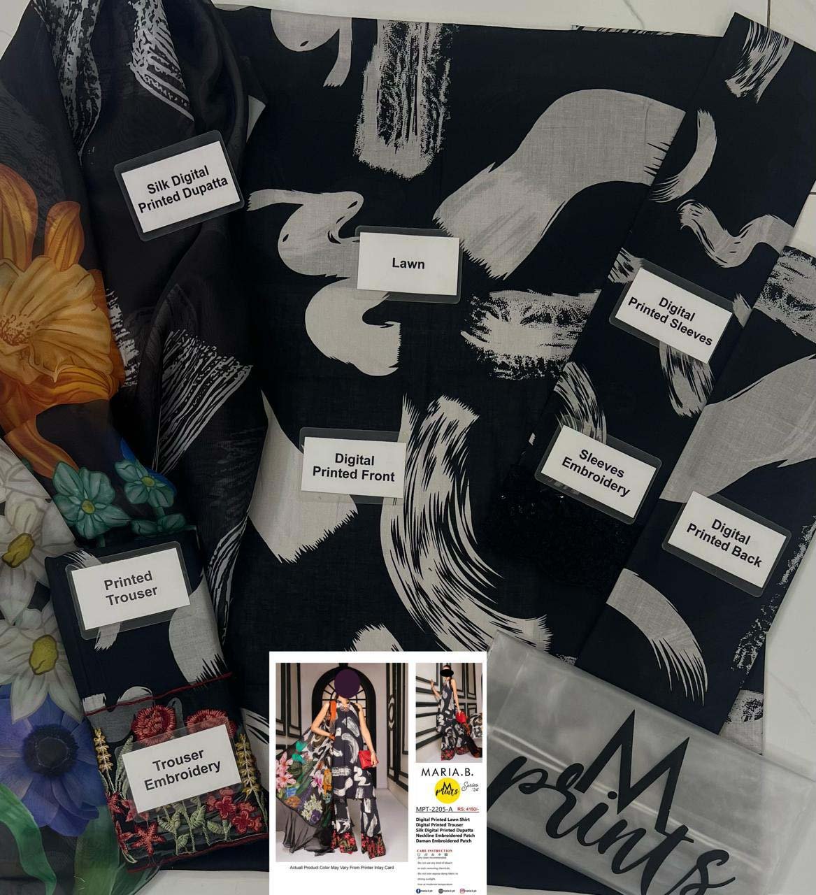 Maria B 3 Piece Unstitched Printed Suit - Image 5