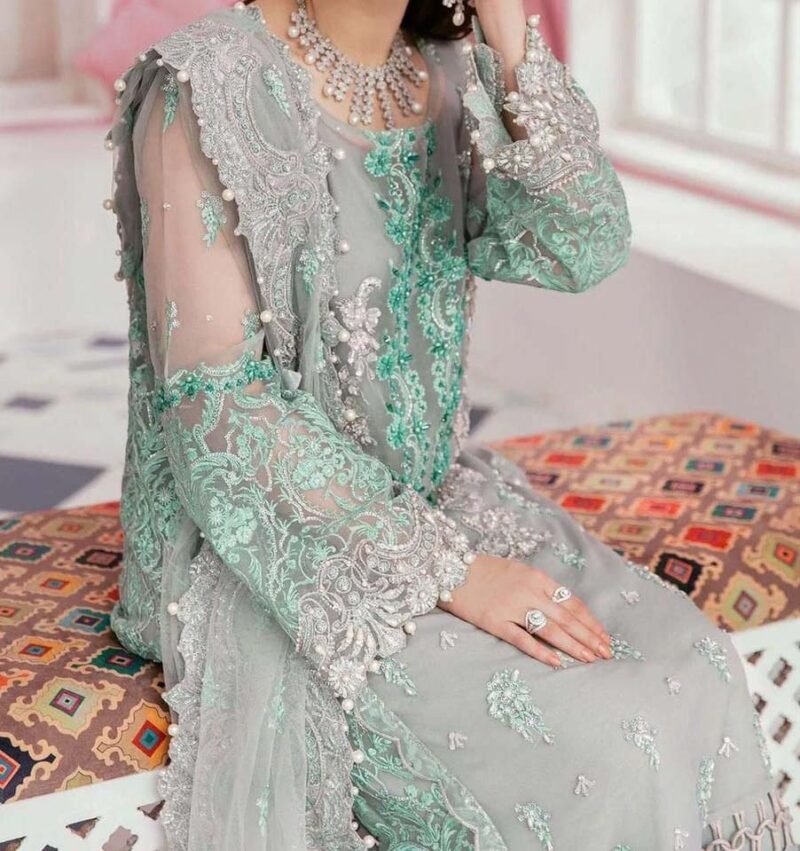 Elaf 3 Pcs Women's Unstitched Organza Embroidered Suit - E6455 - Image 3