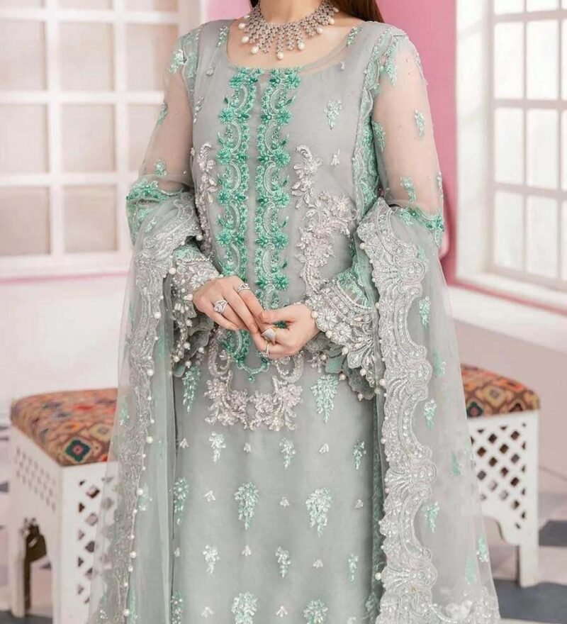 Elaf 3 Pcs Women's Unstitched Organza Embroidered Suit - E6455 - Image 4