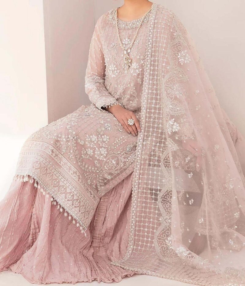 Baroque Embroidered Organza 3-Piece with Hand Adda Work & Tassel Dupatta CH1105 - Image 2