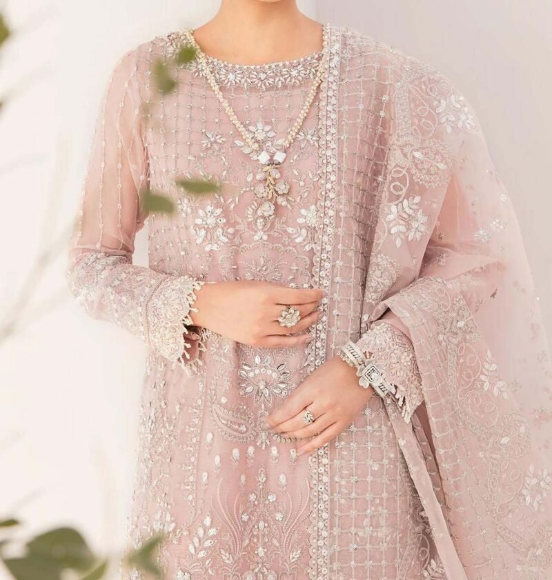 Baroque Embroidered Organza 3-Piece with Hand Adda Work & Tassel Dupatta CH1105