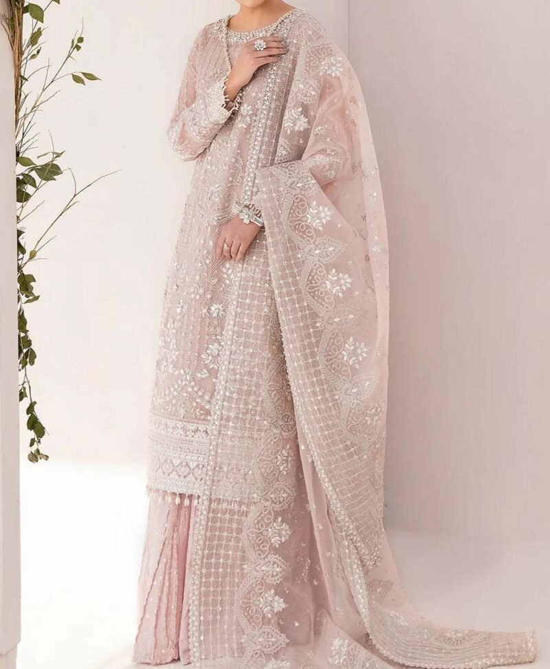 Baroque Embroidered Organza 3-Piece with Hand Adda Work & Tassel Dupatta CH1105 - Image 5