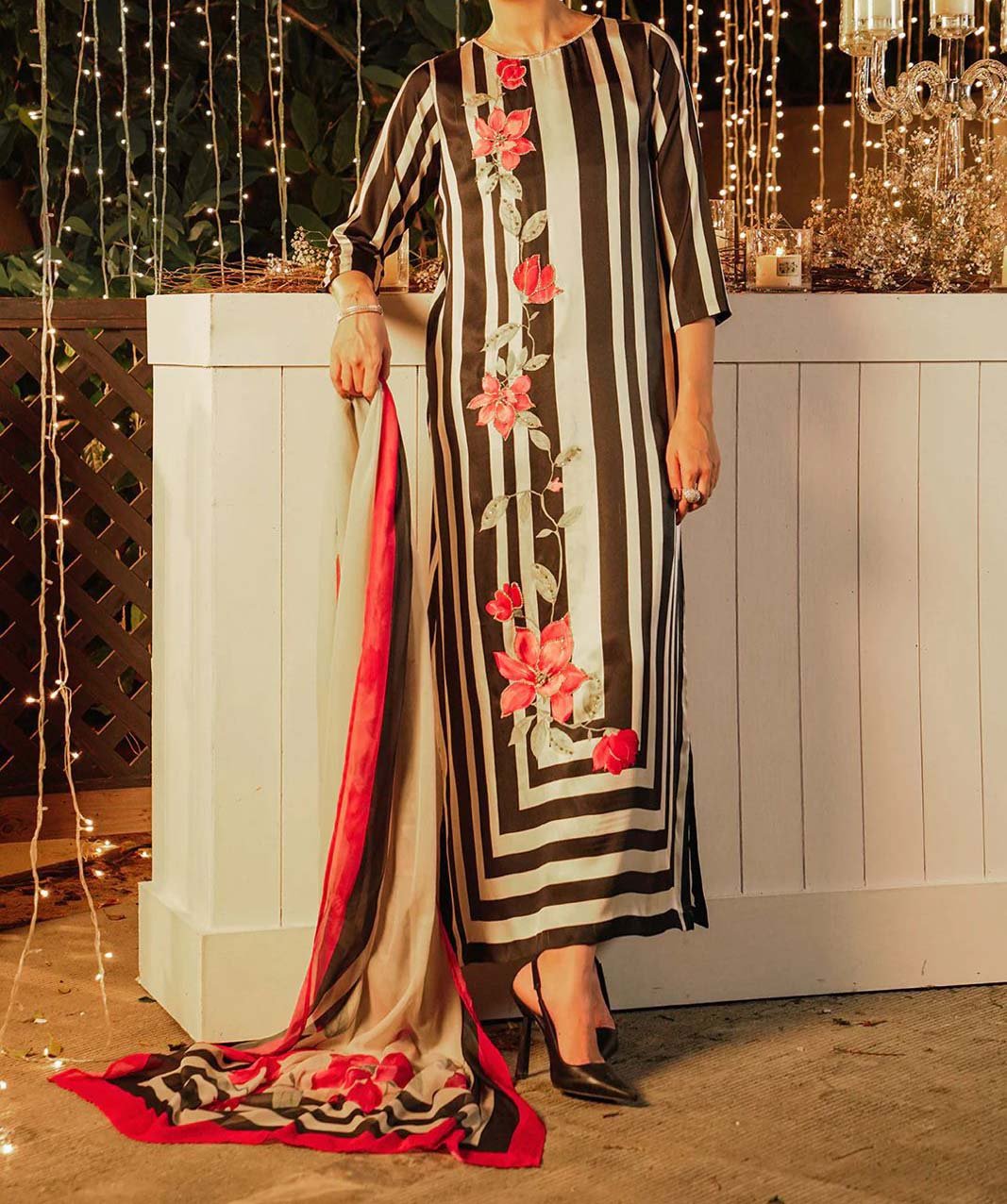 Lulusar Digital Print Embroidered Silk Dress - LS54435