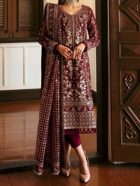 Gulaal 3PC Maroon Formal Collection Chiffon GLLP24V120
