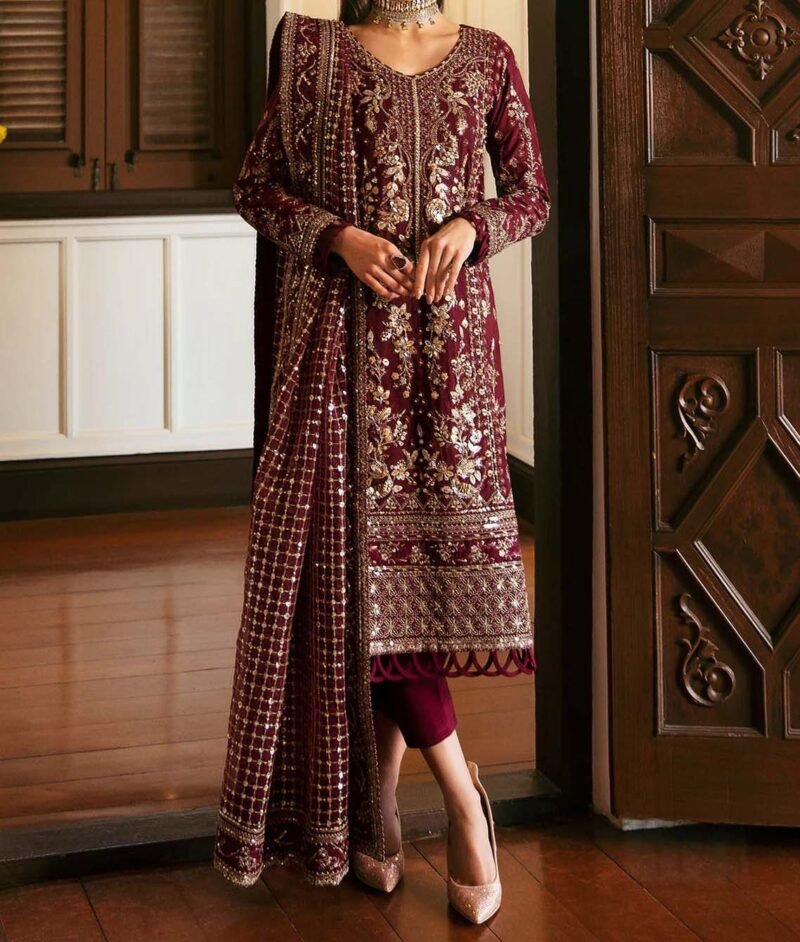 Gulaal 3PC Maroon Formal Collection Chiffon GLLP24V120