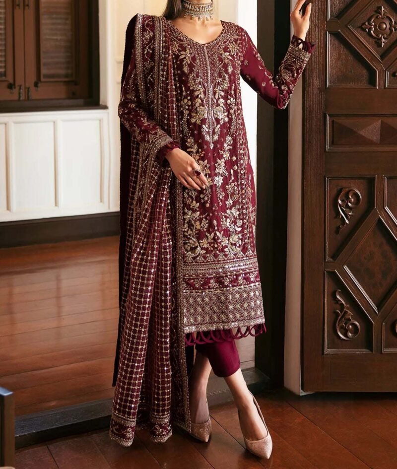 Gulaal 3PC Maroon Formal Collection Chiffon GLLP24V120 - Image 3