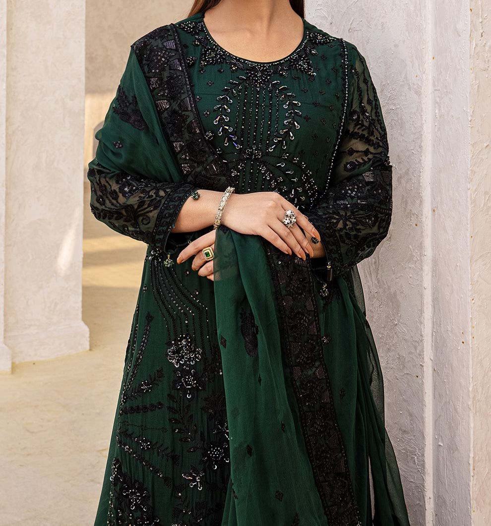 Zebtan Luxury Chiffon Embroidered 3 Pc Unstitched Suite ZR-03 - Image 3