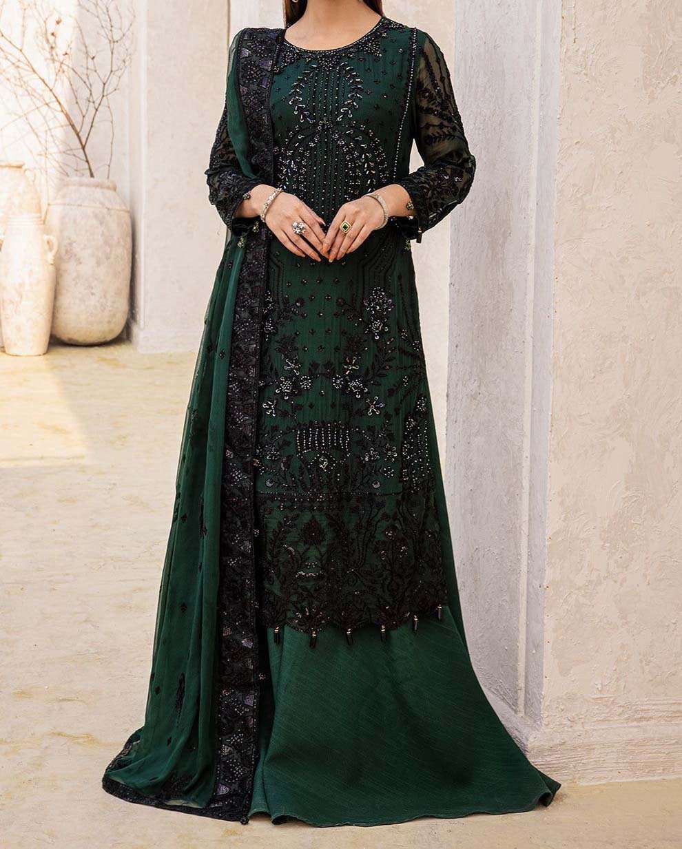 Zebtan Luxury Chiffon Embroidered 3 Pc Unstitched Suite ZR-03