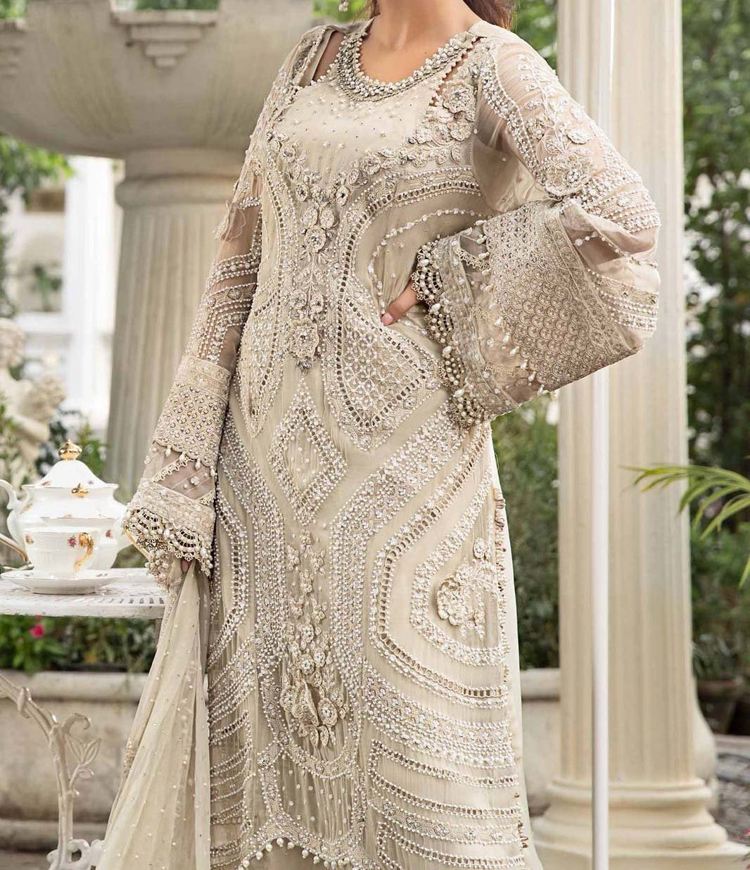 Maria B Luxury Embroidered Chiffon 3-Piece Dress with Diamante & 3D Embellishments – Coffee - MPC-24-104 - Image 2