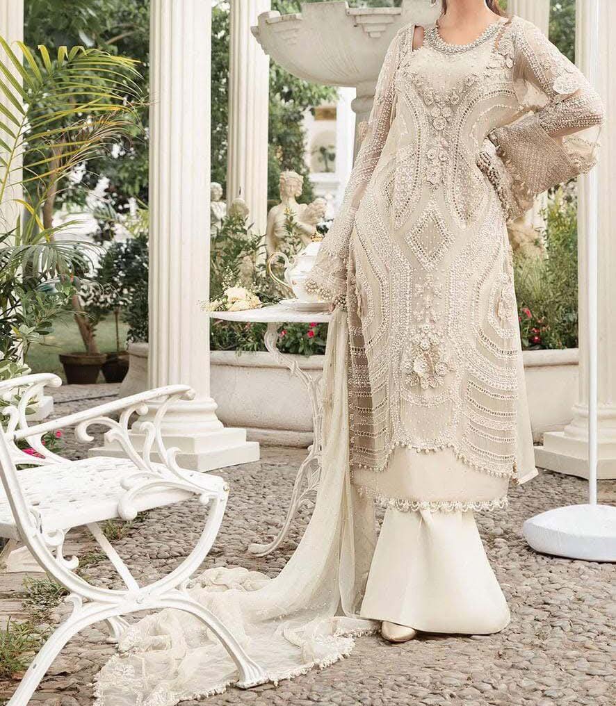 Maria B Luxury Embroidered Chiffon 3-Piece Dress with Diamante & 3D Embellishments – Coffee - MPC-24-104 - Image 3