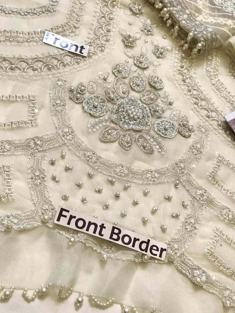 Maria B Luxury Embroidered Chiffon 3-Piece Dress with Diamante & 3D Embellishments – Coffee - MPC-24-104 - Image 5