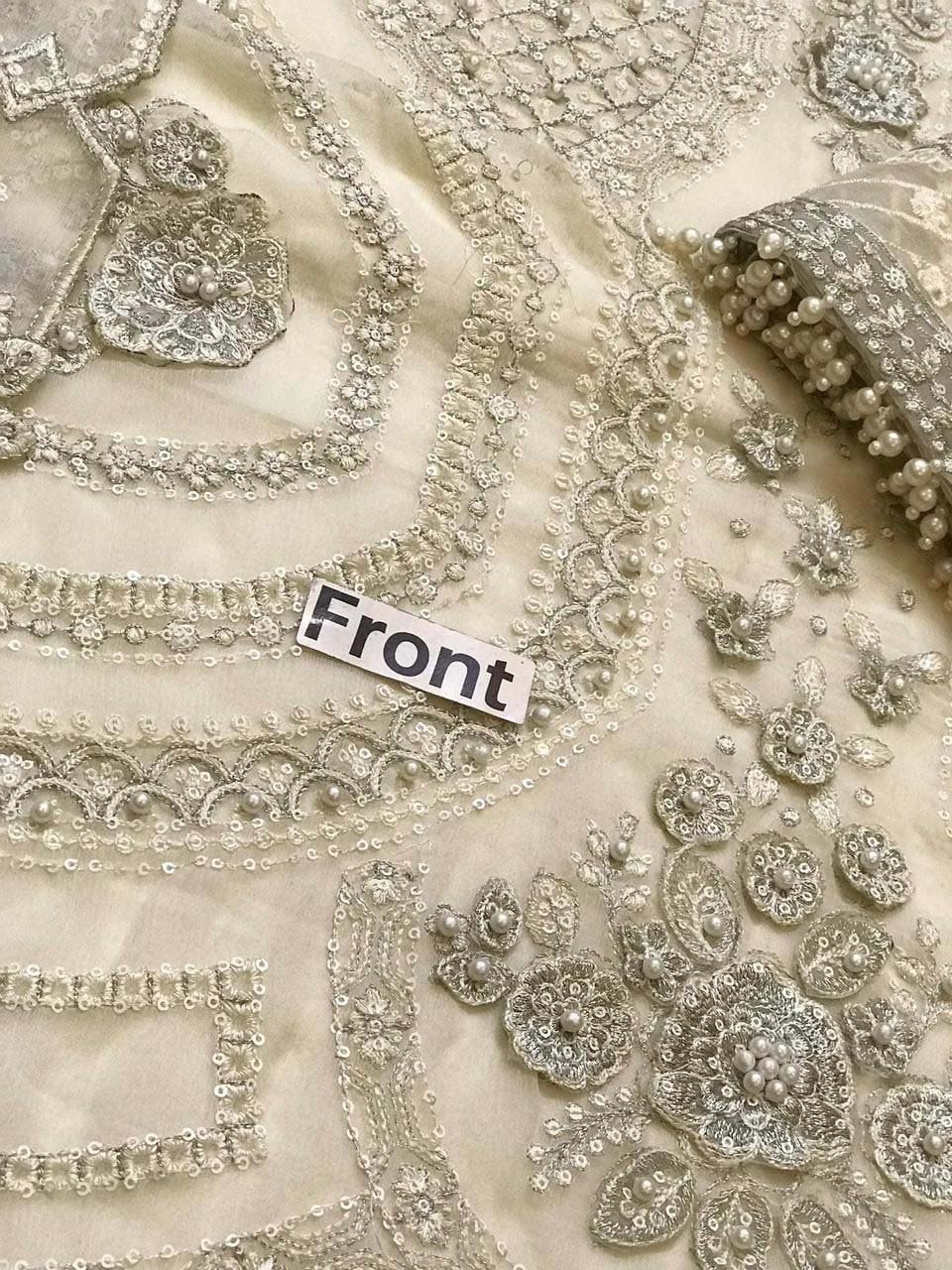 Maria B Luxury Embroidered Chiffon 3-Piece Dress with Diamante & 3D Embellishments – Coffee - MPC-24-104 - Image 8