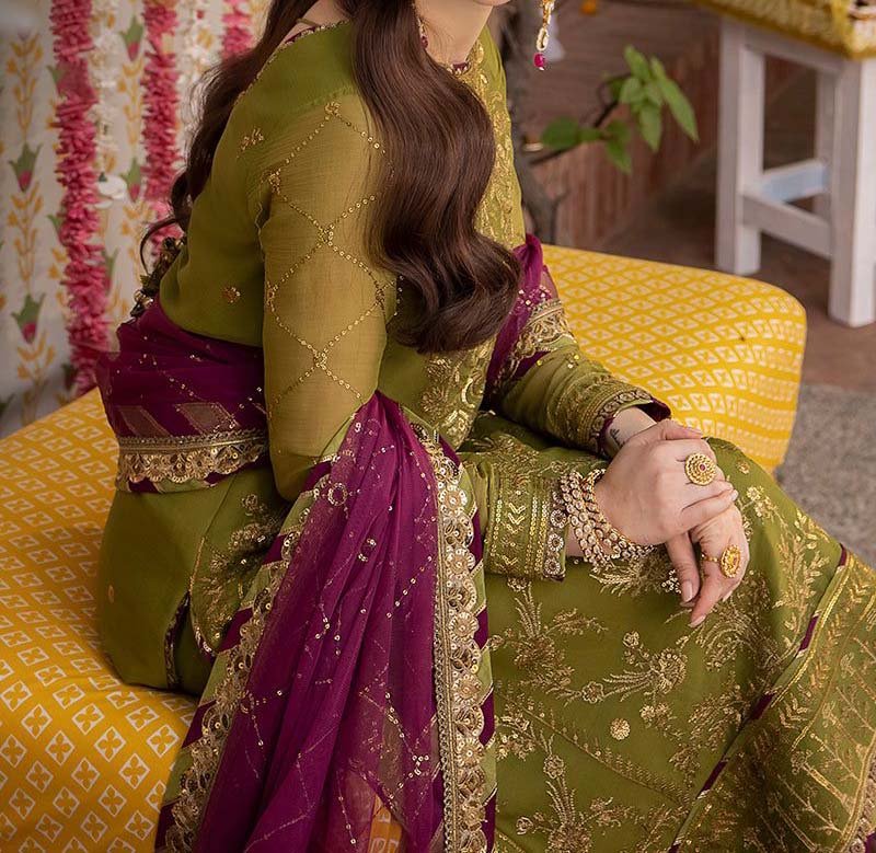 Asim Jofa Embroidered Chiffon 3-Piece with Net Dupatta & Silk Trouser Unstitched AJMJ5416 - Image 2