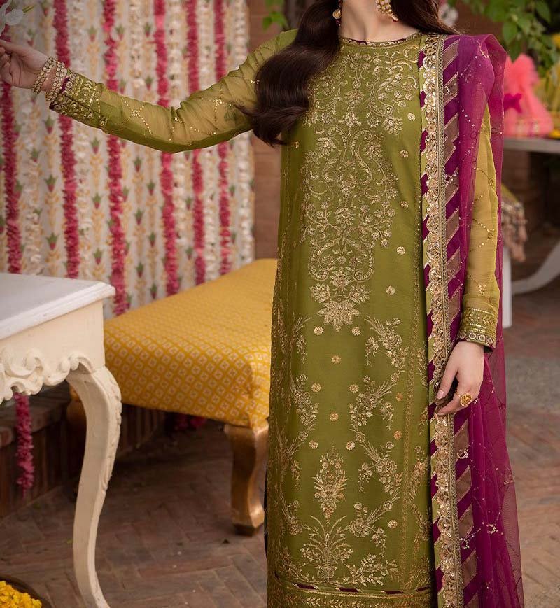 Asim Jofa Embroidered Chiffon 3-Piece with Net Dupatta & Silk Trouser Unstitched AJMJ5416 - Image 3