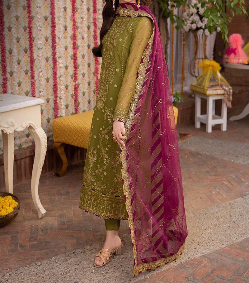 Asim Jofa Embroidered Chiffon 3-Piece with Net Dupatta & Silk Trouser Unstitched AJMJ5416 - Image 4