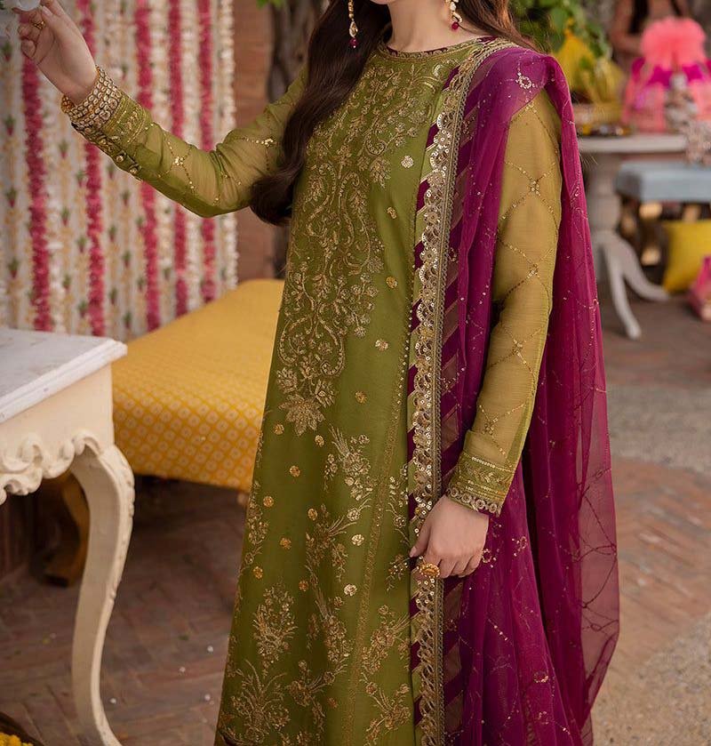 Asim Jofa Embroidered Chiffon 3-Piece with Net Dupatta & Silk Trouser Unstitched AJMJ5416 - Image 6