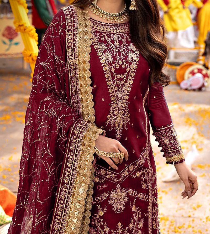 Asim Jofa Embroidered Chiffon 3-Piece with Dupatta & Malai Trouser Unstitched AJ531351 - Image 3