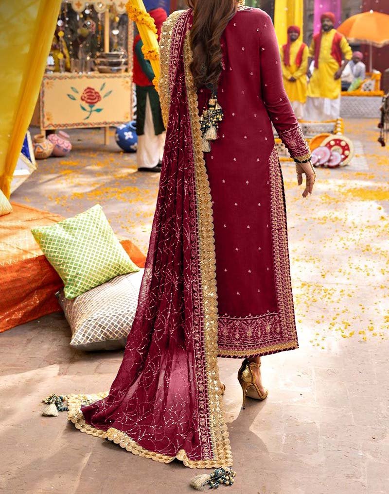 Asim Jofa Embroidered Chiffon 3-Piece with Dupatta & Malai Trouser Unstitched AJ531351 - Image 4