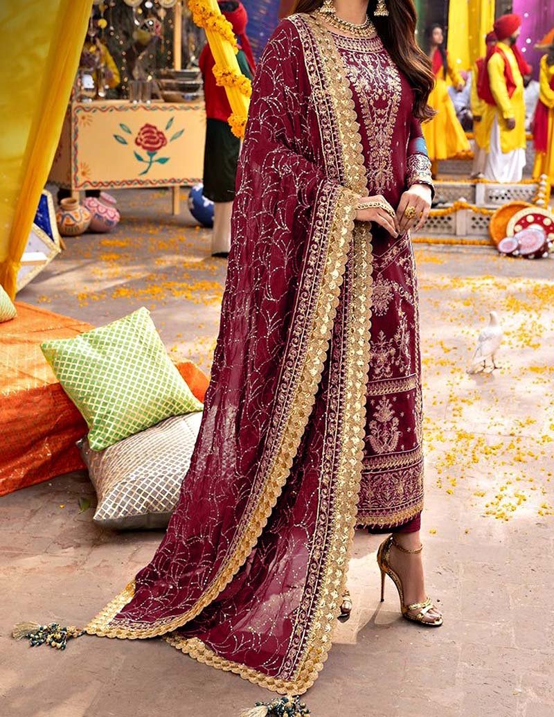 Asim Jofa Embroidered Chiffon 3-Piece with Dupatta & Malai Trouser Unstitched AJ531351