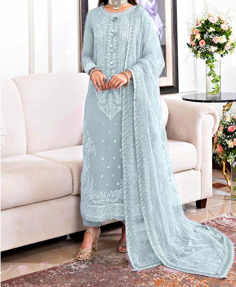 Asim Jofa Unstitched Chiffon Heavy Embroidered Dress With NET Embroidered Dupatta - AJ658