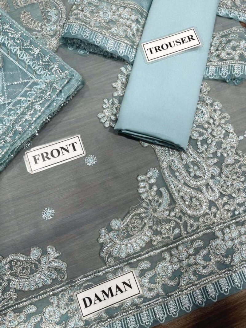 Asim Jofa Unstitched Chiffon Heavy Embroidered Dress With NET Embroidered Dupatta - AJ658 - Image 4
