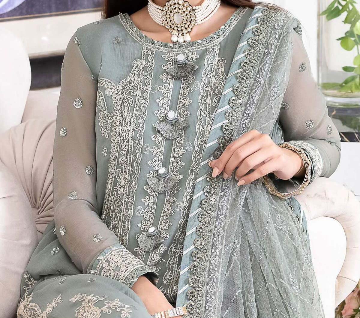 Asim Jofa Unstitched Chiffon Heavy Embroidered Dress With NET Embroidered Dupatta - AJ25 - Image 2