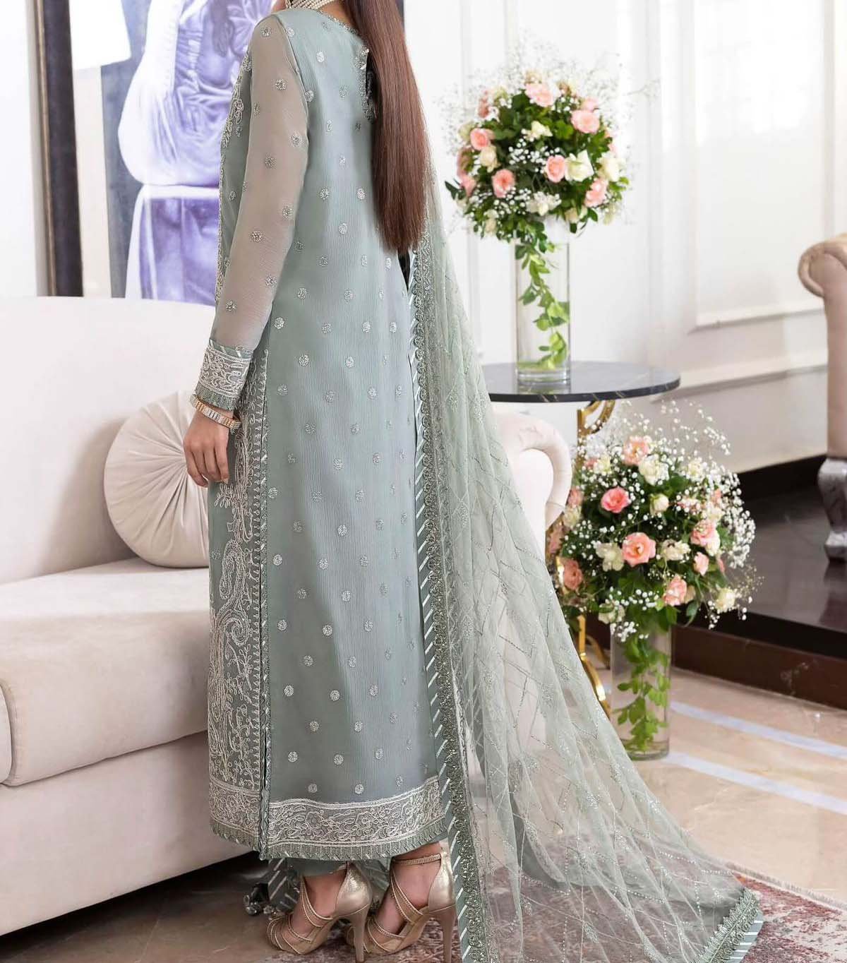 Asim Jofa Unstitched Chiffon Heavy Embroidered Dress With NET Embroidered Dupatta - AJ25 - Image 3