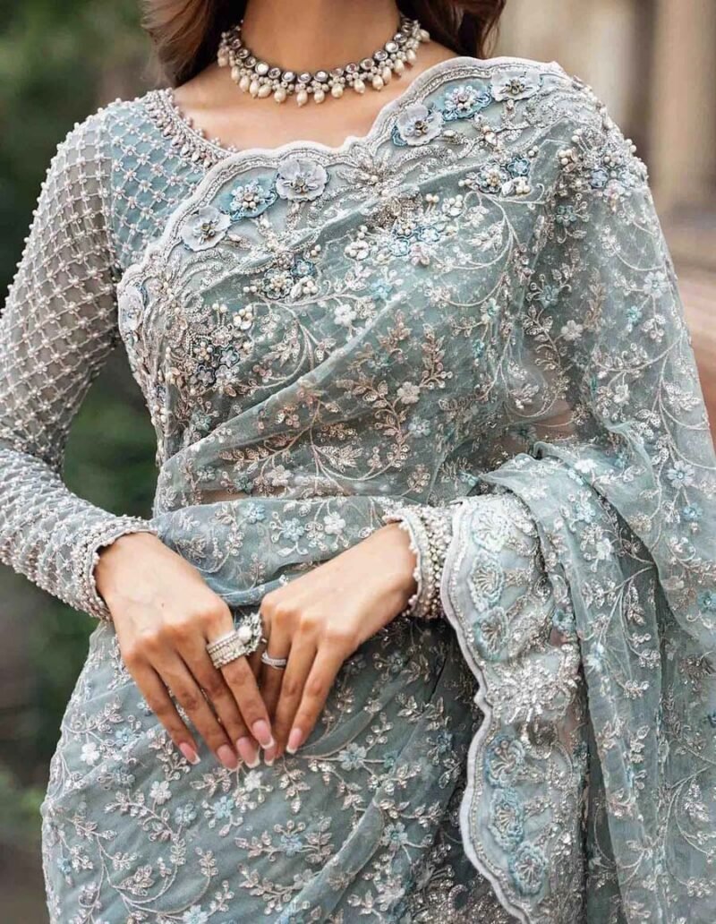 Maria b Mabel Net heavy embroidered Saree - MB89698 - Image 3