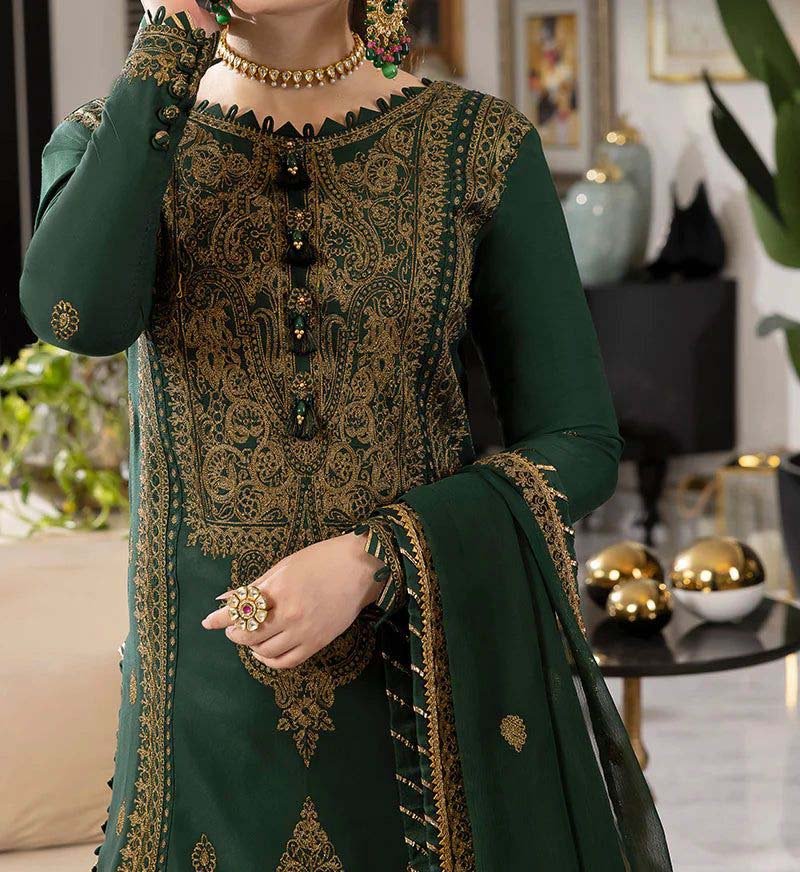 Asim Jofa Embroidered Chiffon 3-Piece with Heavy Spangle Work & Satin Trouser AJ2254 - Image 5
