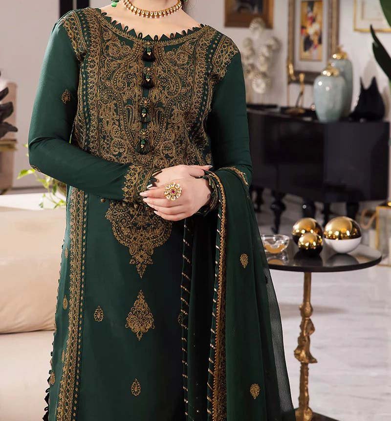 Asim Jofa Embroidered Chiffon 3-Piece with Heavy Spangle Work & Satin Trouser AJ2254 - Image 2